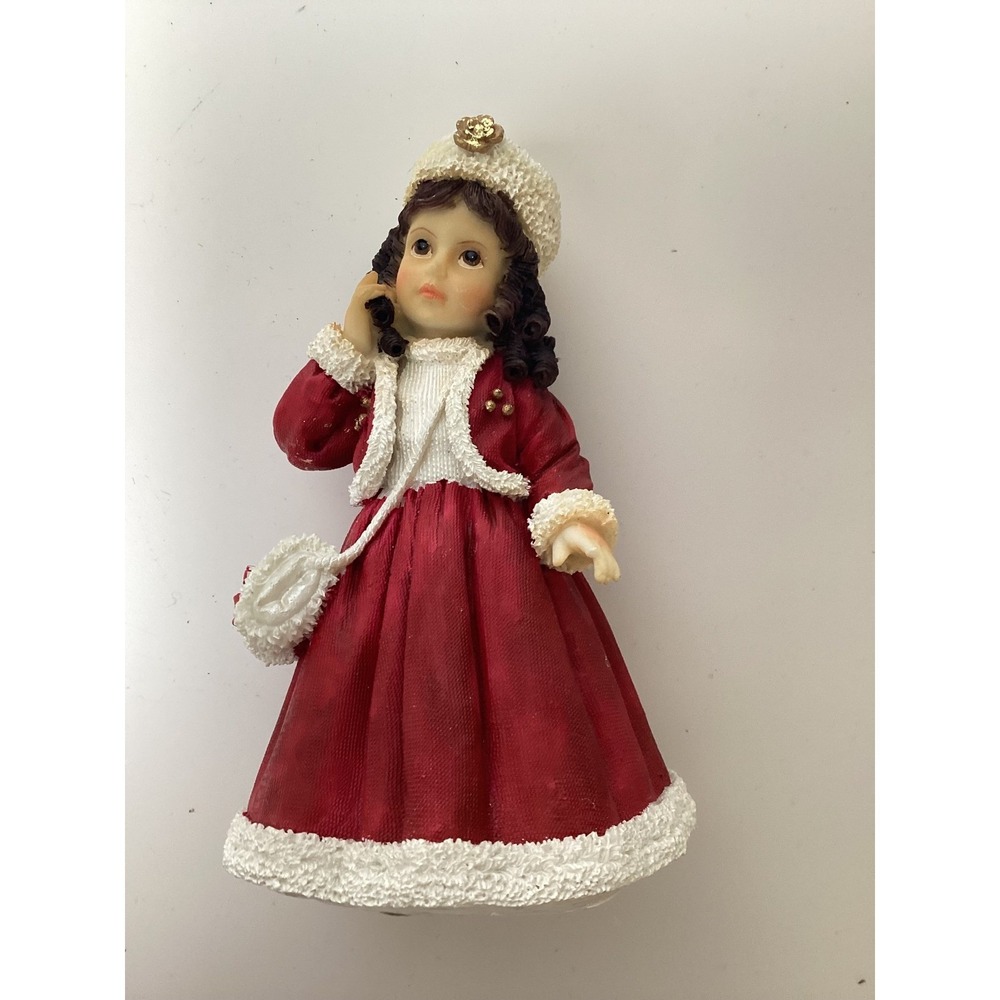 Vintage Style Victorian Girl Figurine Red Winter Coat White Trim 5 Inch Statue - Picture 2 of 9